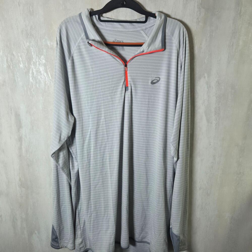Asics Shirt Mens 3XL Gray Striped 1/4 Zip Long Sleeve Running Athletic Top